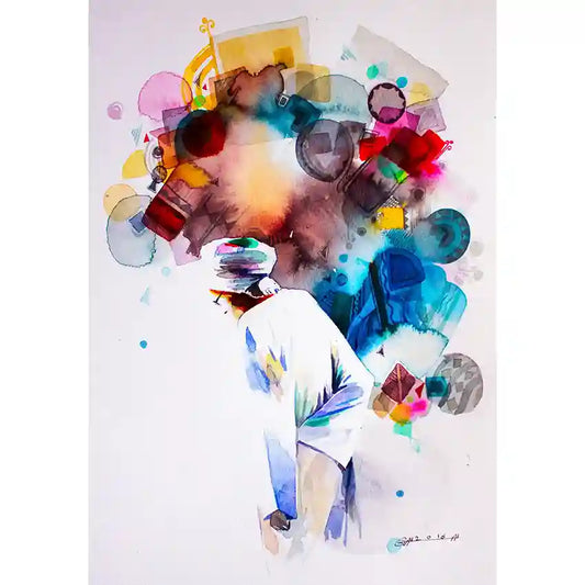 Abstract artwork with Sudanese man in the center on a colorful background, Art print by Sudanese Artist Galal Yousif, in UAE