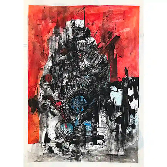 Blood & Diamond abstract acrylic painting by Samir Shareef with dramatic red, black, and white expressive brushwork