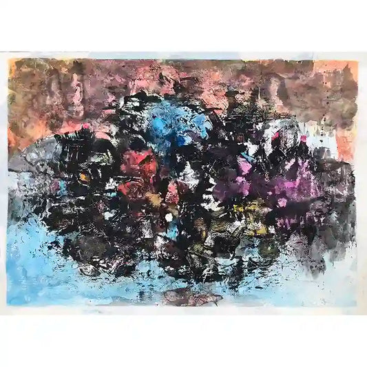 Divination abstract acrylic painting by Samir Shareef with bold expressive brushwork and dynamic composition on paper