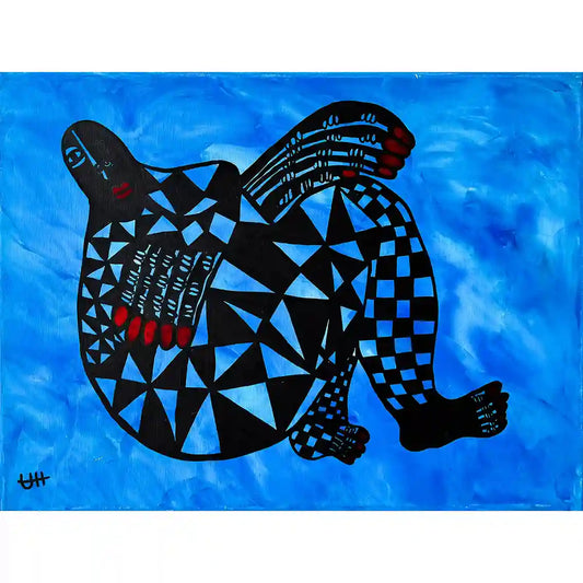 Floating by Usra Hamza - Original mixed media on canvas with bold abstract figure in vibrant colors and expressive form