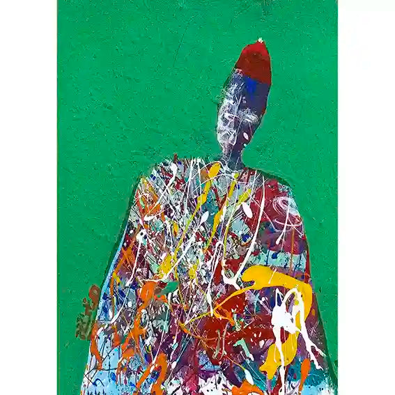 Sufi 1 abstract art print by Hani Khalil featuring vibrant paint splatters on green background depicting spiritual meditation