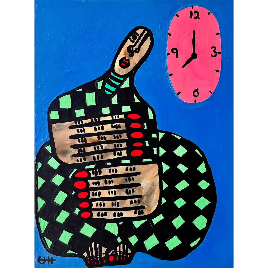 Stillness by Usra Hamza - Original mixed media on canvas with bold abstract figure in vibrant colors and expressive forms