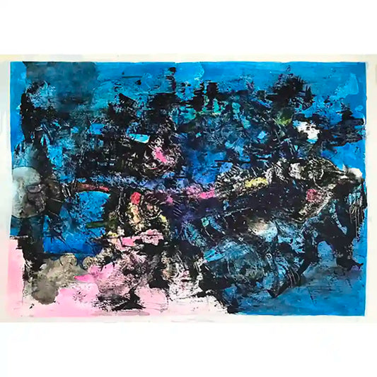 Catch The Moon abstract acrylic painting by Samir Shareef with expressive brushwork and vibrant colors on paper artwork
