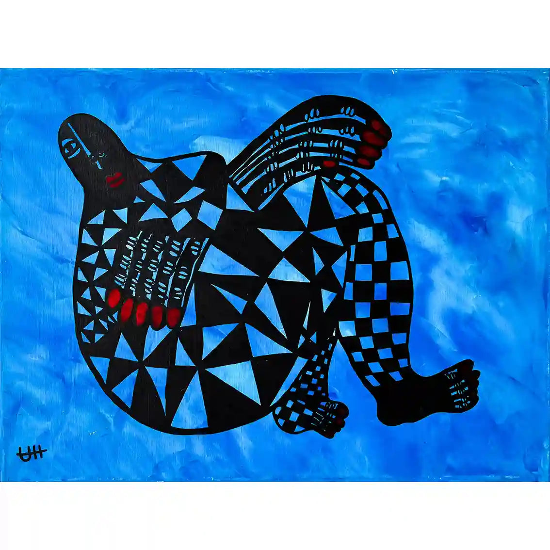 Floating by Usra Hamza - Original mixed media on canvas with bold abstract figure in vibrant colors and expressive form