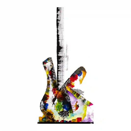Guitar by Gungalito - colorful watercolor art print of electric guitar with bold patterns and vibrant splashes