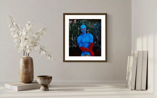 Walk Away acrylic painting by Mujahid Alhadi displayed in modern home interior mockup with minimalist decor and styling